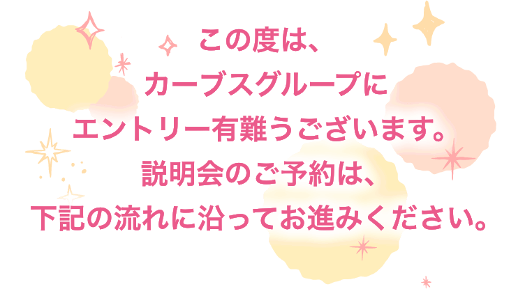 この度は、カーブスグループにエントリー有難うございます。説明会のご予約は、下記の流れに沿ってお進みください。